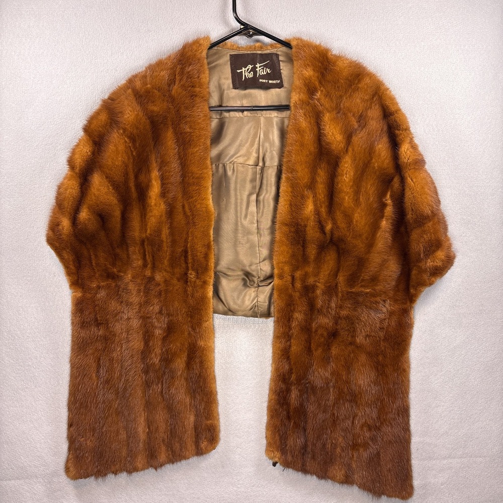 Vintage 50s 60s Genuine Fur Stole Capelet Shawl The Fair Ft Worth Brown Mink
